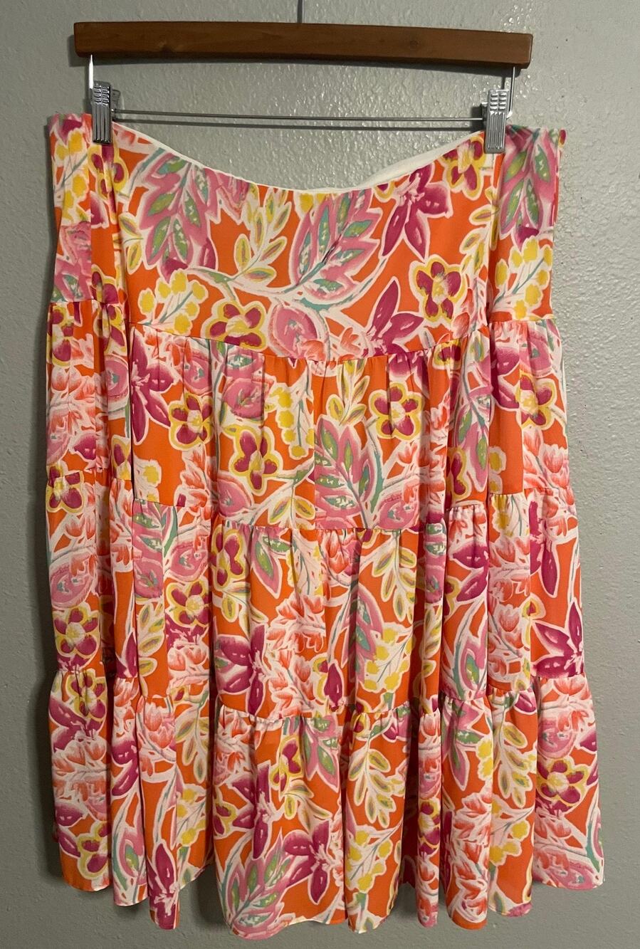 Chaps Skirt Womens XL Multicolor Floral Tiered Ruffle Chiffon Tropical Art Boho